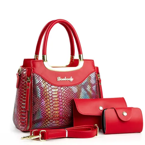 Dames Krokodillenpatroon Kunstlederen Handtas Schoudertas En Portemonnee Set Metalen Textuur Handtas Cadeau