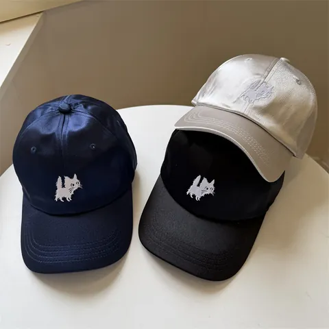 Cat Embroidered Baseball Cap For Women Men Satin Luster Large Brim Polyester Adjustable Fashion Casual Sun Protection Hat