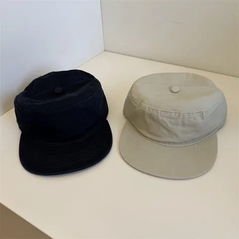 Vintage Solid Color Cadet Cap For Women Men Retro Flat Top Military Hat Adjustable Minimalist Sun Protection Casual Fashion Cap