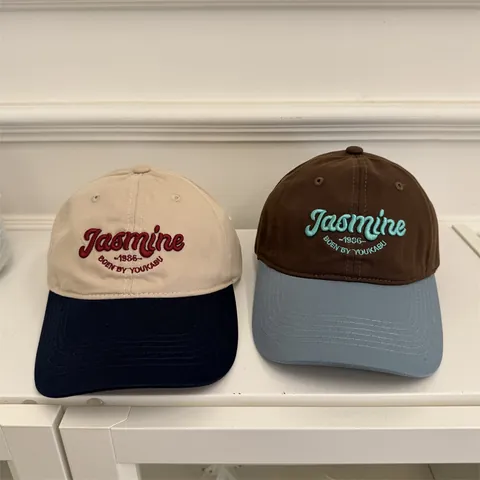 Women Colorblock Letter Embroidered Baseball Cap Vintage Adjustable Sun Protection Soft Top Polyester Dad Hat Outdoor Summer Sport Headwear