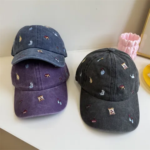 Vintage Washed Polyester Baseball Cap Embroidered Garden Pattern Adjustable Retro Dad Hat For Men Women Casual Sun Protection Duck Tongue Cap