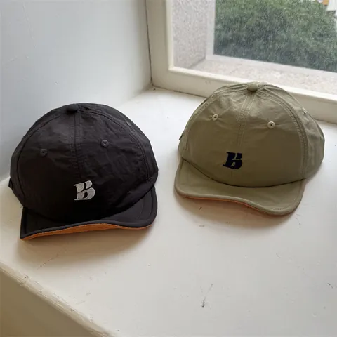 Fast Drying Short Brim Baseball Cap Embroidered Letter B Flat Top Sun Hat Adjustable Summer Sport Headwear Adults Kids