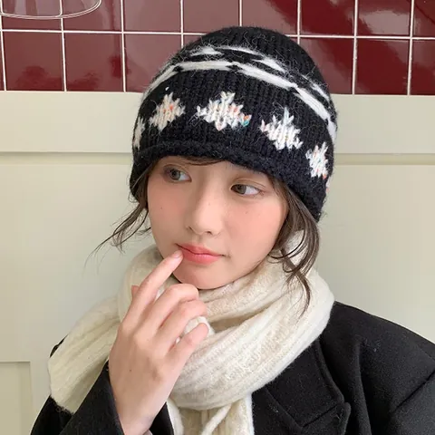 Cappello Bucket in Maglia Jacquard Fair Isle da Donna Vintage con Bordo Arrotolato Caldo Cappello da Pescatore Invernale in Poliestere