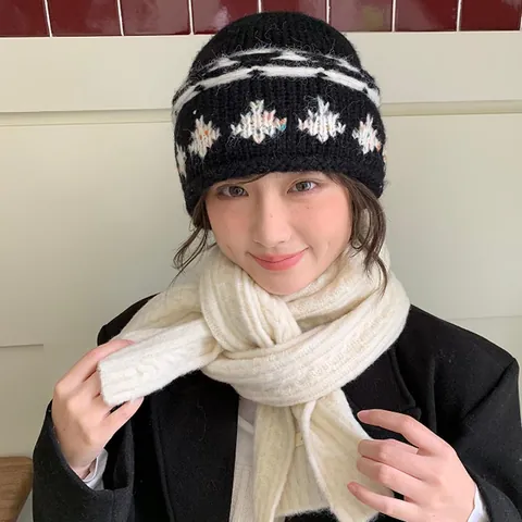 Cappello Bucket in Maglia Jacquard Fair Isle da Donna Vintage con Bordo Arrotolato Caldo Cappello da Pescatore Invernale in Poliestere