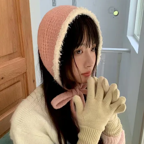 Korean Style Plush Knitted Tie Earmuffs For Women Autumn Winter Warm Sweet Soft Ear Warmers Outdoor Windproof Headwear