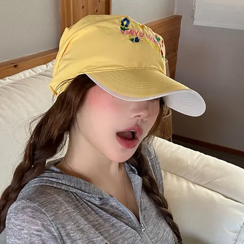 Women Embroidered Wide Brim Headscarf Baseball Cap Korean Style Floral Scarf Sun Hat Breathable Outdoor Sunshade Cap