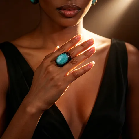 Vintage Bohemian Oval Amazonite Red Agate Rose Quartz Open Ring Adjustable Antique Bronze Color Alloy Ring For Women