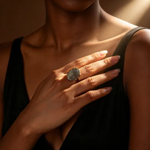 Anillo de Cobre Envejecido Vintage con Piedra Natural de Cuarzo Ahumado Irregular Ajustable Joyería Unisex Bohemia