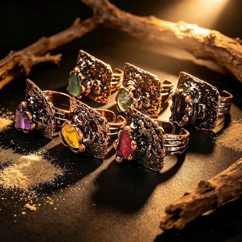 Vintage Verstellbarer Offener Ring Für Damen Legierung Bronze Kristall Amethyst Labradorit Citrin Boho Naturstein Ring Schmuck