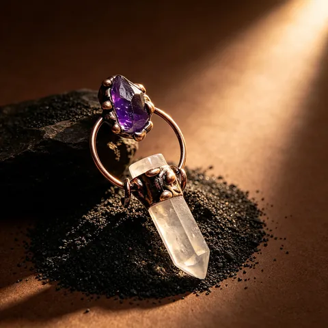 Antik Bronze Hexagonal Bergkristall Amethyst Rohstein Anhänger Boho Retro Geometrische Pulloverkette Kristall Anhänger Für Damen