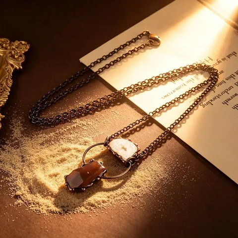 Collana con Ciondolo in Pietra Grezza di Ametista e Agata Druzy Naturale Vintage Gioielli Etnici in Rame Antico Saldati a Mano da Donna
