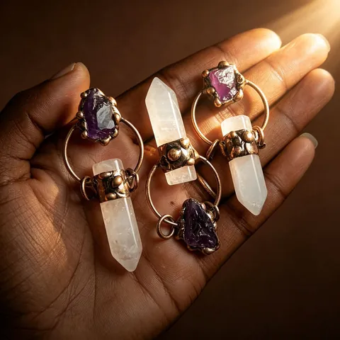 Antik Bronze Hexagonal Bergkristall Amethyst Rohstein Anhänger Boho Retro Geometrische Pulloverkette Kristall Anhänger Für Damen