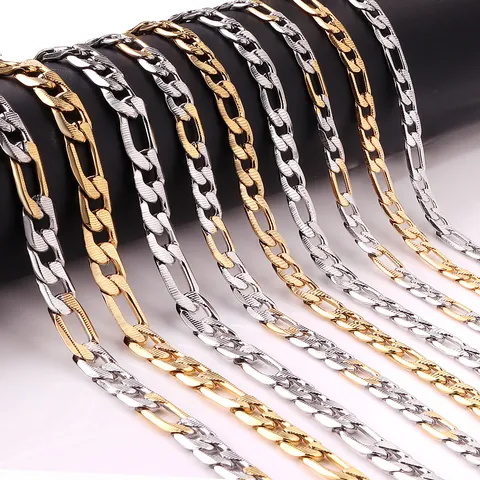 Collar de Cadena Figaro de Acero Inoxidable Eslabones Acanalados Oro Plata Bicolor Empalme Collar para Mujer Joyería de Moda Diaria