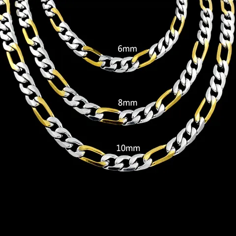 Collar de Cadena Figaro de Acero Inoxidable Eslabones Acanalados Oro Plata Bicolor Empalme Collar para Mujer Joyería de Moda Diaria