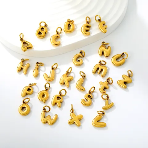 Stainless Steel 3D Bubble Letter Pendants Gold Plated DIY Alphabet Charms For Necklace Bracelet Jewelry Making Accessory