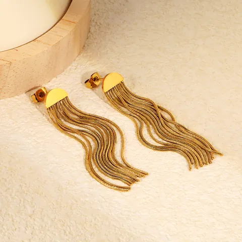 Personality Fan Splicing Chain Tassel Leaf Drop Earrings For Women Stainless Steel Gold Plated Geometric Punk Dangle Jewelry Gift