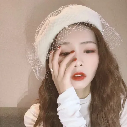 Women's British Retro Acrylic Beret Hat With Artificial Pearl And Mesh Veil Elegant Solid Color Winter Painter Pumpkin Cap