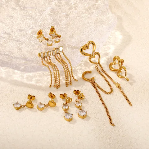 Edelstahl Zirkonia Ohrringe Für Damen Gold Herz Stern Geometrische Quaste Tropfenohrringe Kreative Designer Schmuck Geschenk