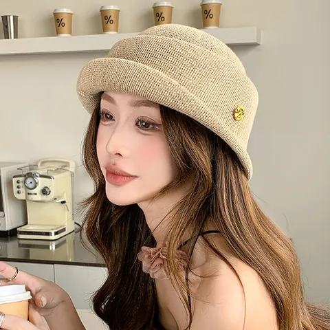 French Audrey Hepburn Style Rolled Brim Fedora Hat For Women Elegant Polyester Bucket Hat Breathable Sunshade Fashion Hat