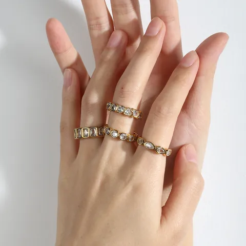 Stainless Steel Rhinestone Eternity Rings For Women Gold Silver Plated Water Drop Baguette Round Heart Geometric Square Band Rings Jewelry Gift