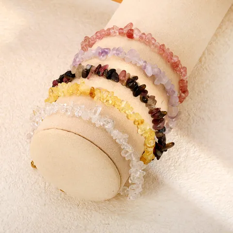 Stainless Steel Natural Crystal Gravel Bracelet Irregular Stone Splicing Chain Gold Plated Light Luxury Jewelry For Women