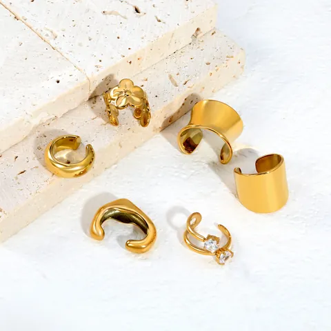 Roestvrij Stalen Onregelmatige C-Vormige Oorklemmen Voor Dames Vergulde Geometrische Bloemen Hart Strass Oorbellen Zonder Piercing Sieraden