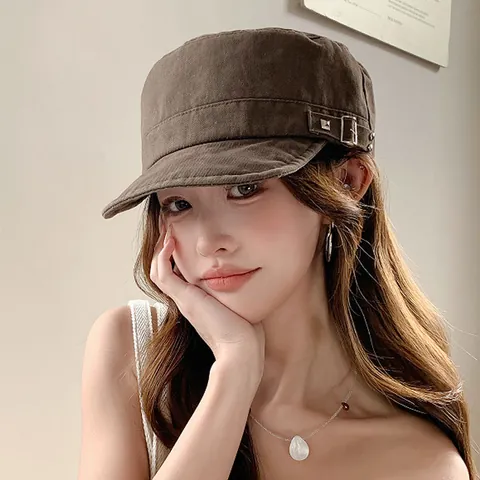 Vintage Rivet Flat Top Hat For Women Korean Retro Cadet Cap Newsboy Cap For Spring Autumn Winter Daily Casual Fashion Headwear