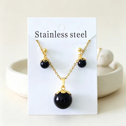 Juego de Joyería de Acero Inoxidable Perla Artificial Collar y Pendientes Dorado Strass Juego para Mujer Elegante