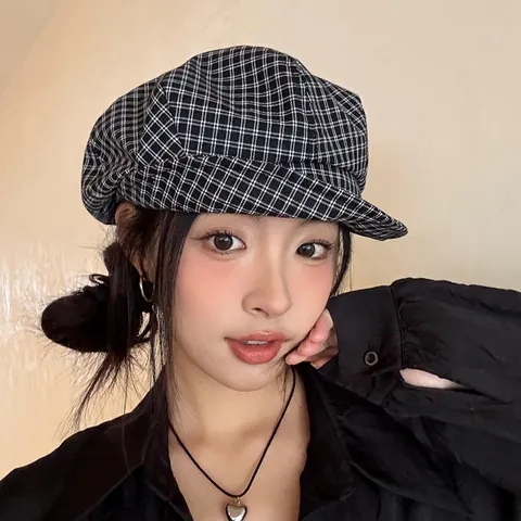 Women Plaid Newsboy Cap British Style Vintage Checkered Baker Boy Hat Versatile Painter Beret Octagonal Cap For Spring Daily Travel