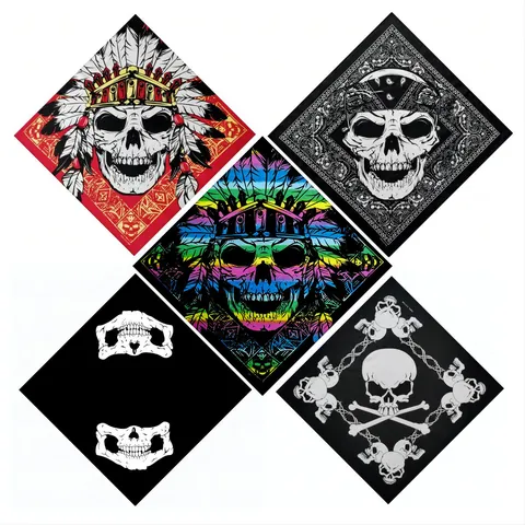 Cotton Skull Bandana Indian Chief Feather Print Square Scarf Hip Hop Biker Headwear Face Mask Outdoor Cycling Headwrap For Men Women