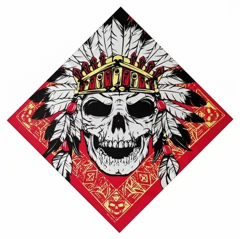 Cotton Skull Bandana Indian Chief Feather Print Square Scarf Hip Hop Biker Headwear Face Mask Outdoor Cycling Headwrap For Men Women