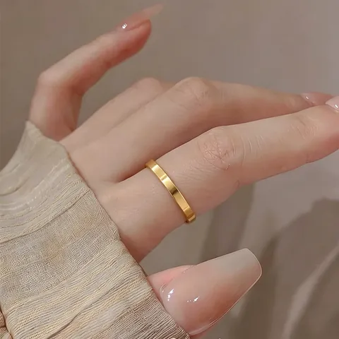 Minimalist Titanium Steel Smooth Surface Plain Ring For Women Couple Matching Band Gold Color Polished Circle Finger Ring Fashion Jewelry Gift