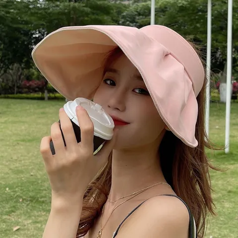 Women Double Sided Sun Visor Hat Wide Brim UV Protection Empty Top Summer Foldable Beach Travel Casual Fashion Cap