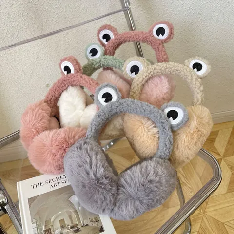 Cute Frog Eyes Plush Earmuffs Winter Warm Faux Fur Ear Warmers Soft Adjustable Ear Muffs For Women Girls Student Outdoor Accessories