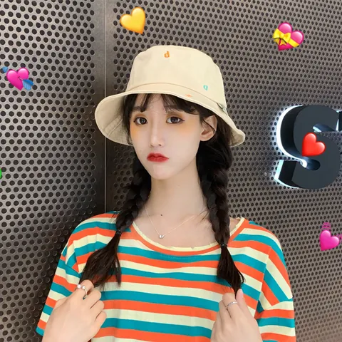 Sombrero de Pescador de Algodón Bordado con Letras de Estilo Dulce Coreano para Mujer Aire Libre Verano Protector Solar a Prueba de Viento Bucket Hat Casual