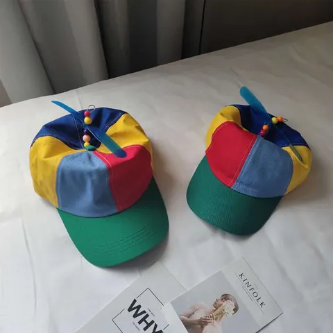 Novelty Propeller Baseball Cap Color Block Sun Hat With Rotating Bamboo Dragonfly For Kids And Adults Summer Outdoor Fun Cap