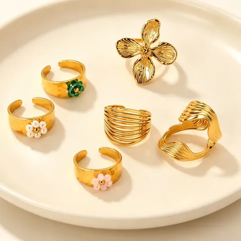 Edelstahl 3D Blume Offener Ring Für Damen Einstellbare Unregelmäßige Wellenfingerring Premium Design Floral Strass Mode Schmuck Geschenk
