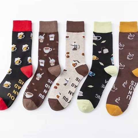 Men Cotton Crew Socks Drink Series Pattern Casual Colorful Fashion Mid Tube Socks With Funny Letter Slogan Breathable Socks