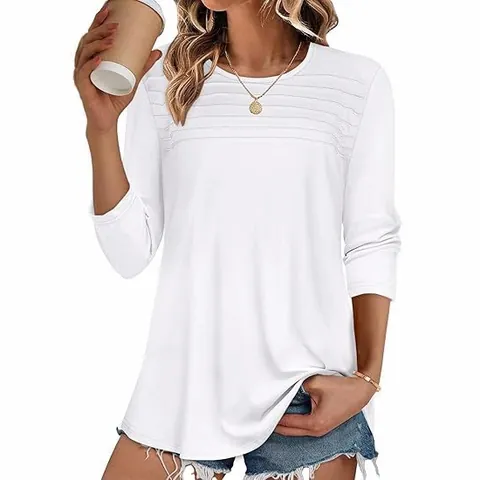 Camiseta de Algodón Orgánico Casual para Mujer Cuello Redondo Plisado Manga 3/4 Top Básico Color Sólido Estampado Leopardo Moda