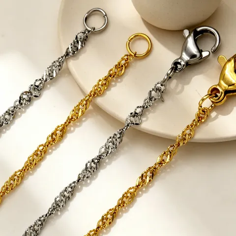 Collar de Cadena de Olas de Agua de Acero Inoxidable 2mm para Mujer Hombre Cadena Singapore Twist Minimalista Oro Plata Negro