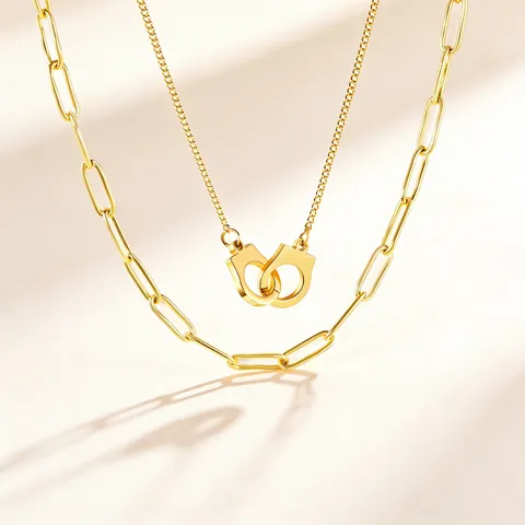 Double Layered Stainless Steel Handcuff Pendant Necklace For Women Gold Silver Plated Paperclip Chain Fashion Jewelry