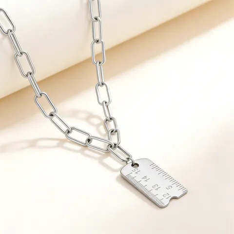 Stainless Steel Ruler Pendant Necklace Paperclip Chain Scale Engraved Geometric Clavicle Chain Necklace For Women Casual Jewelry