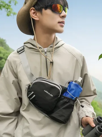 Women Korean Style Nylon Crossbody Bag Water Resistant Small Shoulder Bag With Water Bottle Pocket Reflective Strip Outdoor Girls Casual Chest Bag