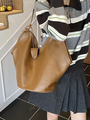 Women Large Capacity Tote Bag Soft PU Leather Underarm Shoulder Bag Lazy Style Casual Fashion Shopper Bag For Students Daily