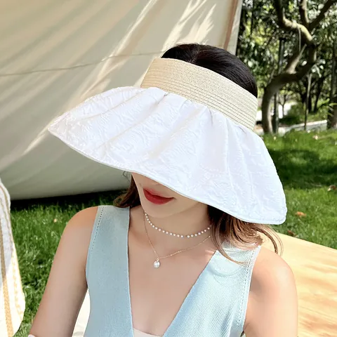 Cappello da Sole in Acrilico da Donna a Tesa Larga Protezione UV Estate Spiaggia Viaggio Visiera Berretto Elegante Traspirante Jacquard
