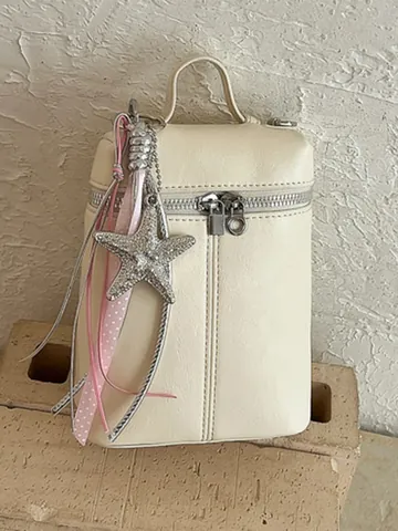 Pochette de Téléphone Style Coréen Minimaliste Femme Cuir PU Petit Sac Bandoulière Avec Pendentif Étoile Ruban Zip