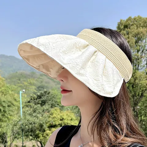 Cappello da Sole in Acrilico da Donna a Tesa Larga Protezione UV Estate Spiaggia Viaggio Visiera Berretto Elegante Traspirante Jacquard