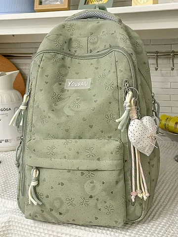 Nylon Waterproof Large Capacity Backpack For High School And College Students Casual Bowknot Heart Printed Commuter Laptop School Bag