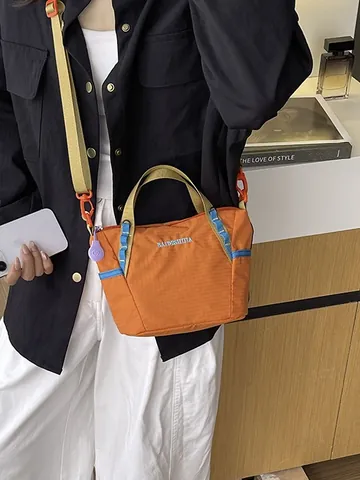 Women Large Capacity Nylon Crossbody Bag Fitness Yoga Shoulder Bag Contrast Color Lightweight Gym Handbag Daily Travel Satchel