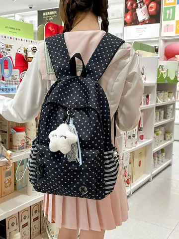 Korean Style Star Pattern Backpack For School Junior High High School Girls Lightweight Nylon Travel Daypack Star Print Bag